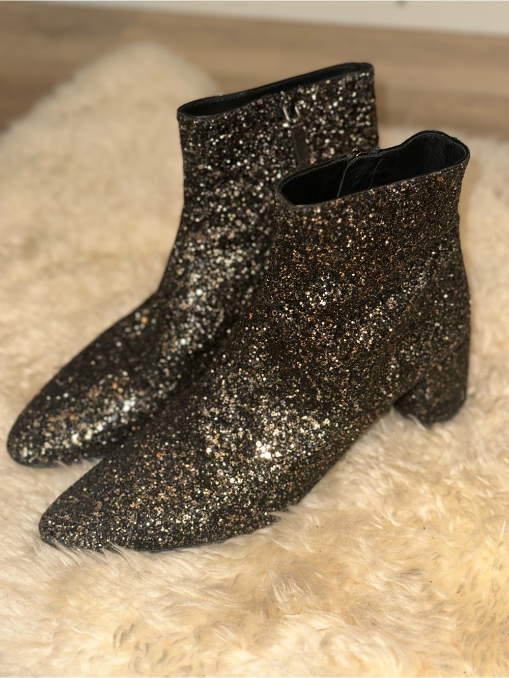 Zara Black & Silver Glitter Ankle Boots